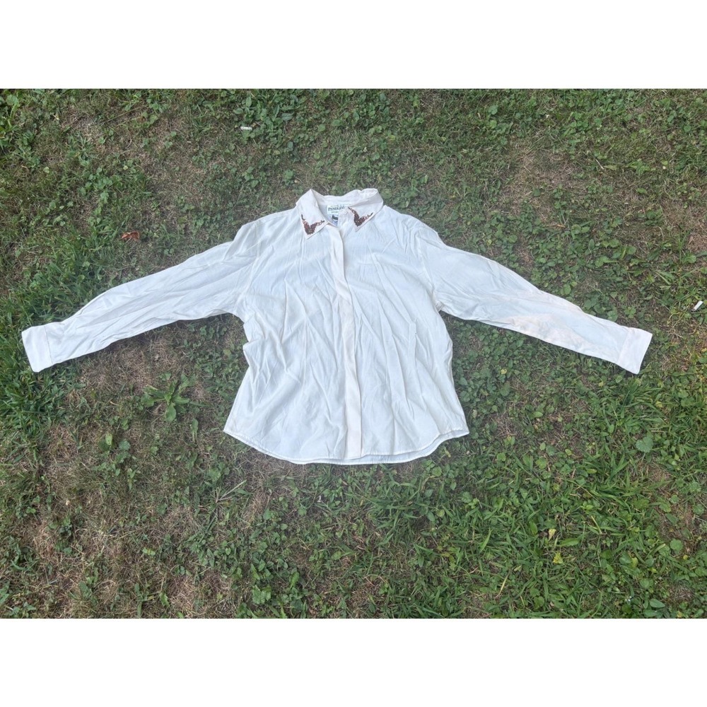 Pendleton Embroidered Collar‎ Button Up Blouse Cream Womens 16